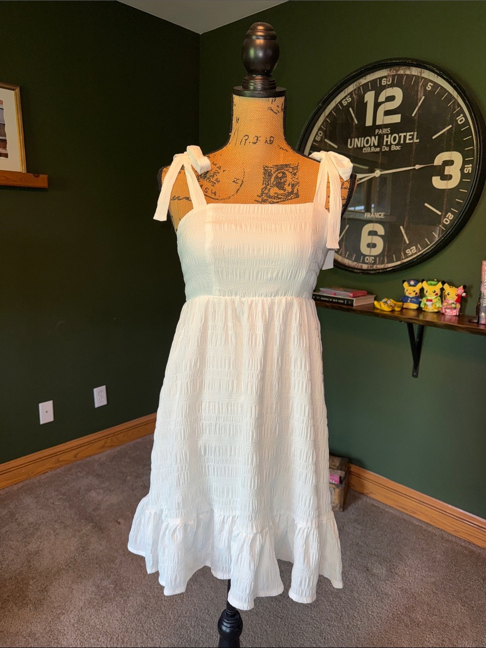 SHEIN White Tie-Strap Smocked Mini Dress